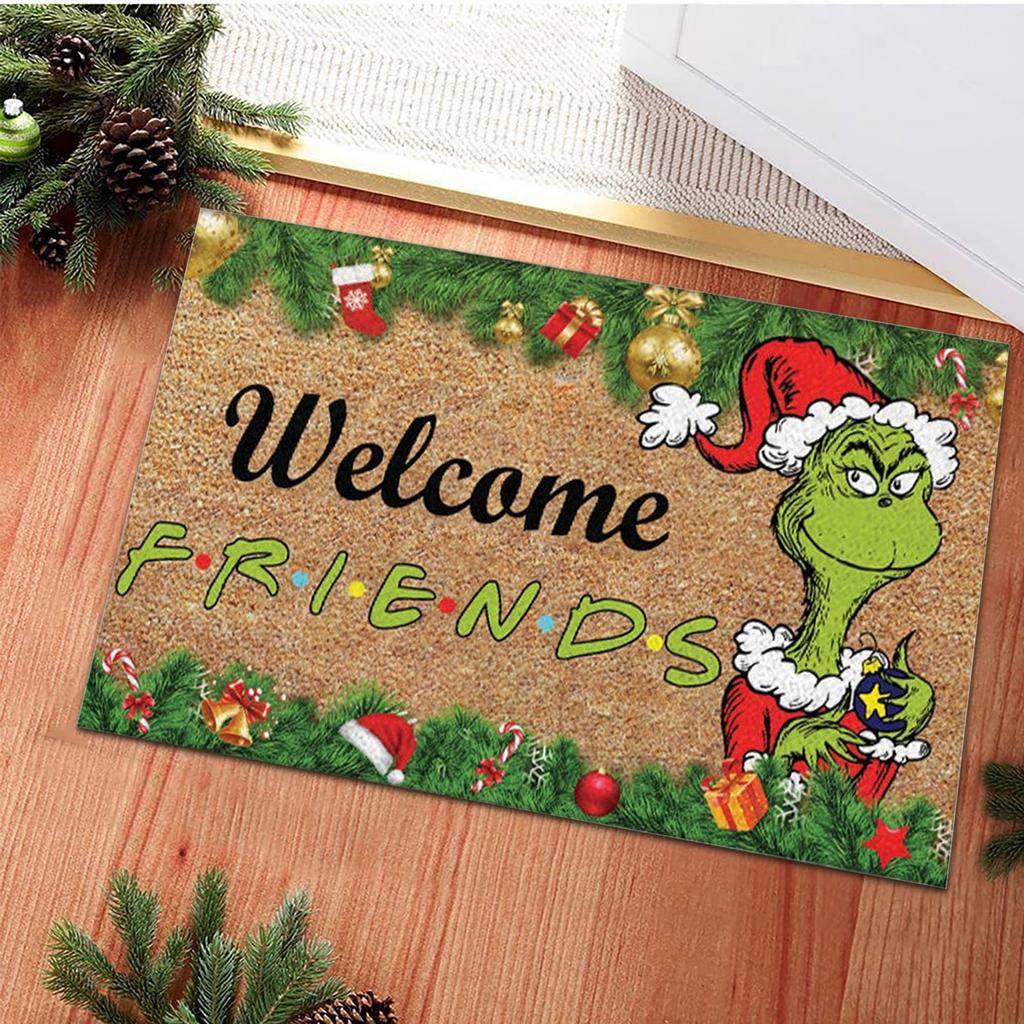 Xmas Welcome Christmas Mat Non-Slip And Washable Doormat Decoration Door Mat Entrance Rugs