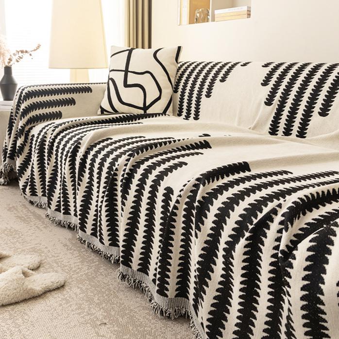 Chenille Jacquard Sofa Cover - Pet-Friendly Non-Slip Furniture Protector with Fringe Trim All-Season for Single/Double/Sectional Sofas