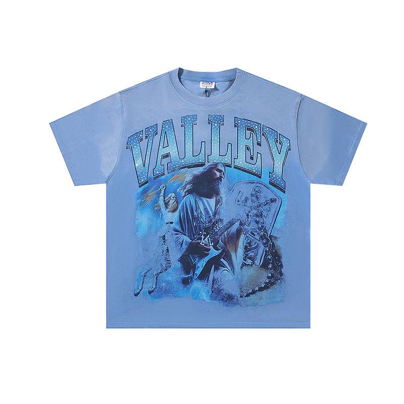 26 Cross-border foreign trade VALL Meichao high street retro washing water old direct injection hot diamond short sleeve pullover men's and women's 