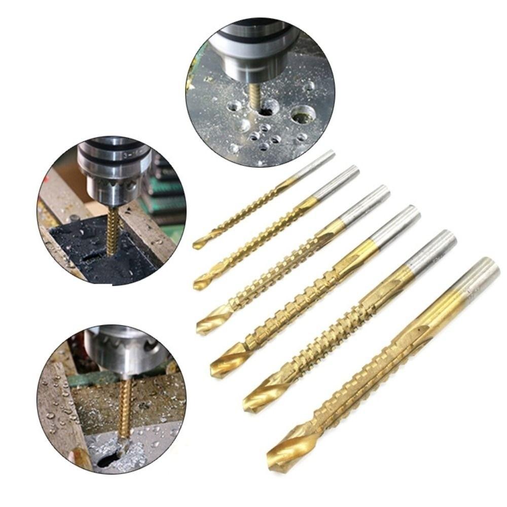6pcs Hole Opening Twist Bore Bits 3-8MM HSS Drill Bits 3 in 1 Grooving Drills  Thin Wooden Board