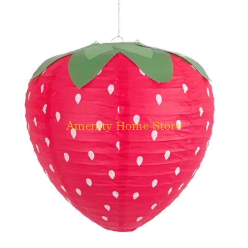 F26C 3D Strawberry Paper Lantern Foldable Hanging Lantern Fruit Theme Ornament Party Supplies Birthday Decors for Baby Shower
