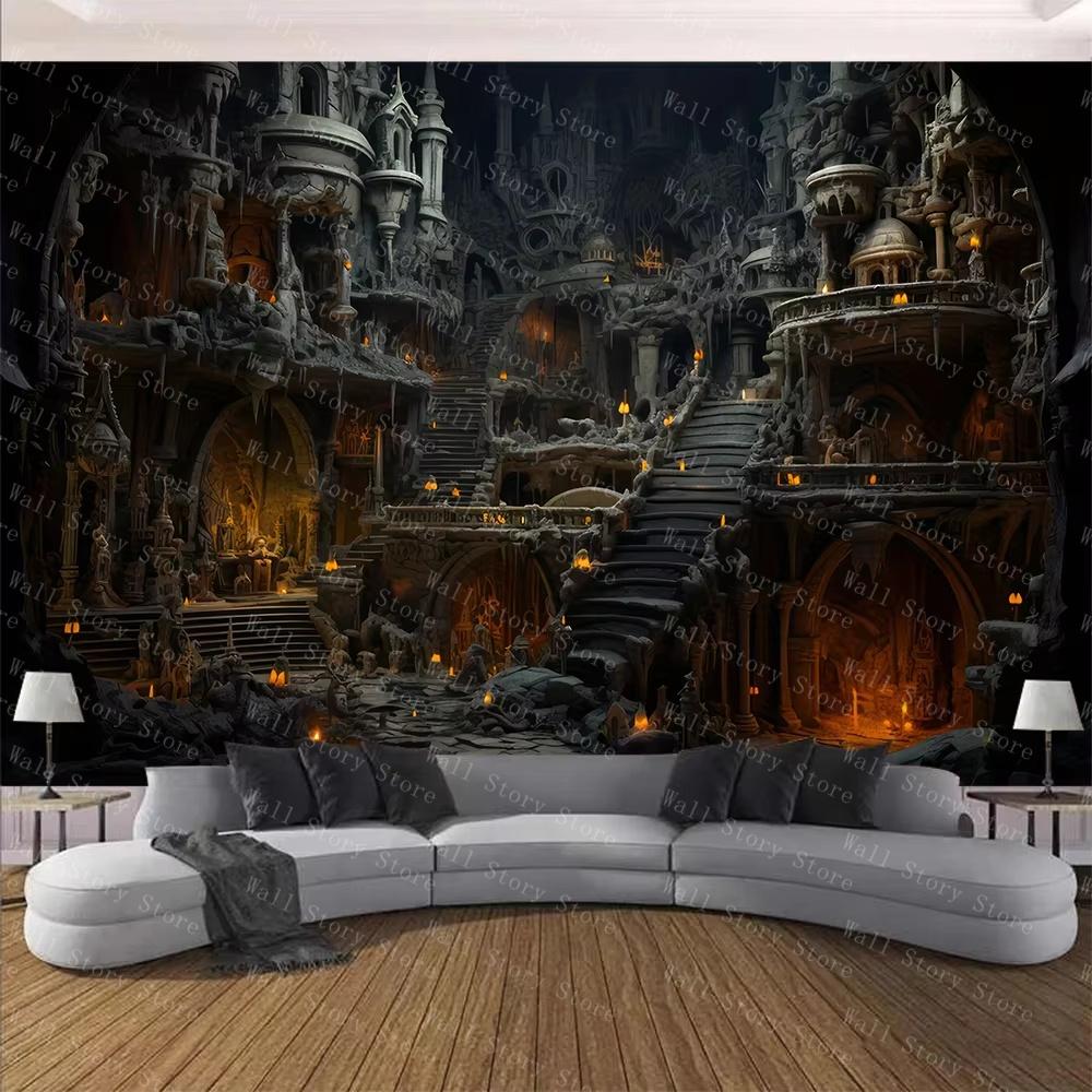 Accnicc Magic Bookshelf Tapestry Hippie Magical Witchy Potion Wall Hanging Gothic Tapestry Skull Library Book Art Tapestry