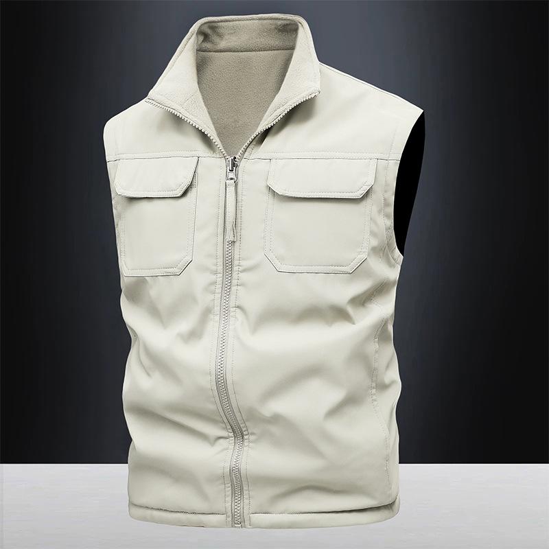 Direct sales M-8XL large size men's outdoor fishing tooling casual double-sided vest young and middle-aged stand-up collar
