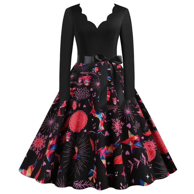 JPNTKY Fashion Spring Autumn Long Sleeve V-Neck Casual Dresses