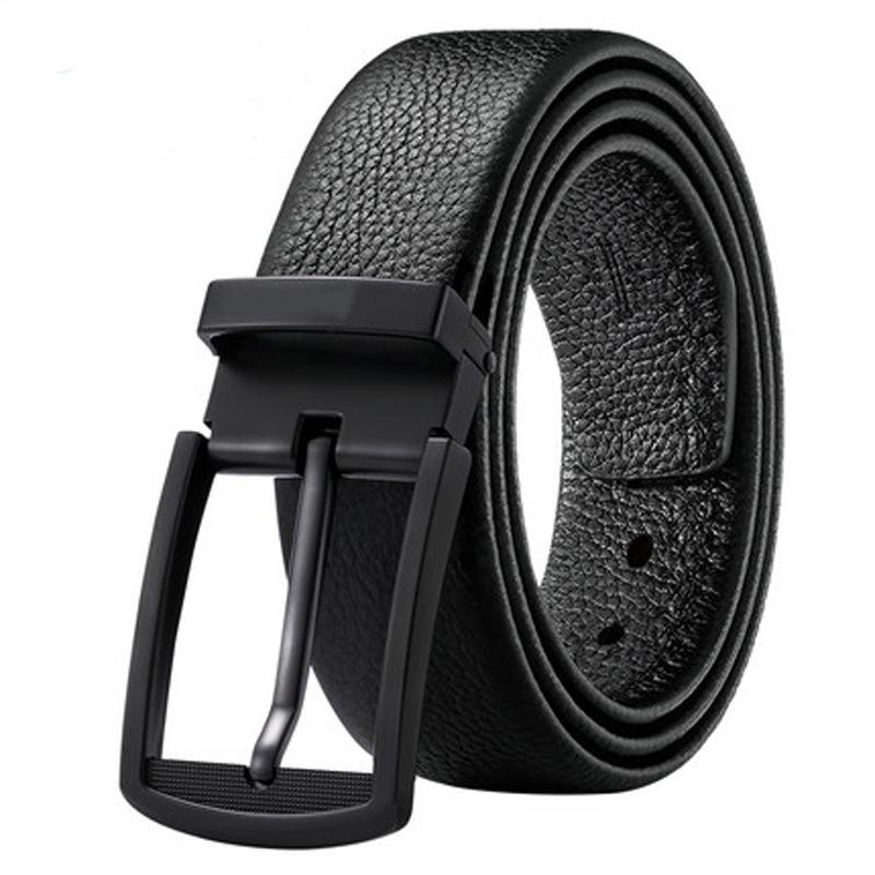 Belt men's double-sided top layer cowhide pin buckle belt versatile trendy trousers belt leather high-end gift