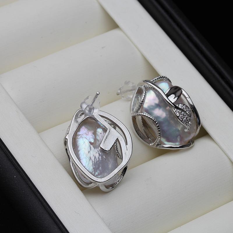 Natural Big Baroque Pearls Earrings For Women,Real Freshwater Pearl Stud Earrings 925 Silver Boho Earrings Wife Mother Gift