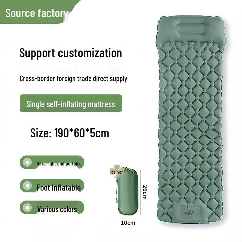 Inflatable Camping Pad with Foot Pump, Pillow, and Diamond TPU Design