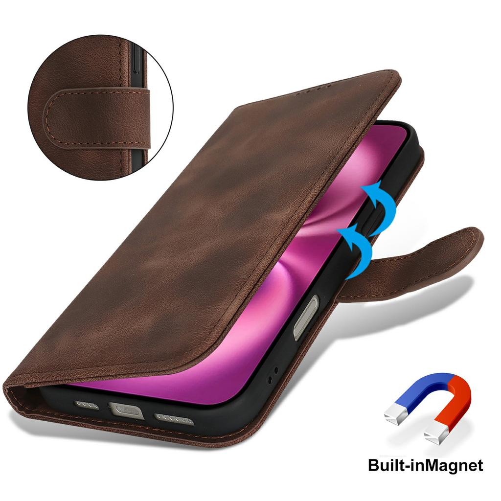 For iPhone 16 Wallet Case Double Folded Edge Skin Touch PU Leather Flip Phone Cover