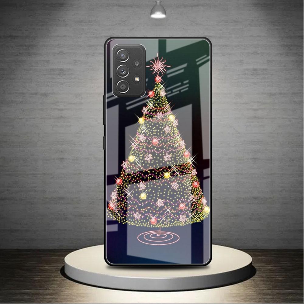 Merry Christmas Tree Deer Glass Case For Samsung Galaxy A52 A71 A50 A51 A70 A21s A31 A72 A10 A12 A30 A22 5G Phone Cover