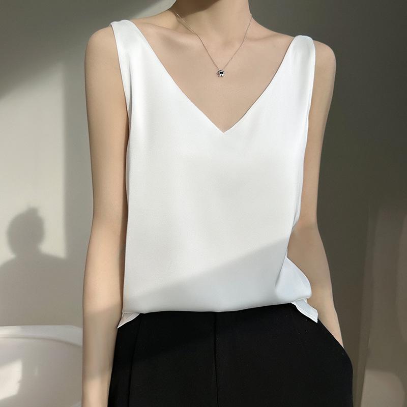 

Летняя шелковая майка на бретелях с V-образным вырезом для женщин, 2025 Small