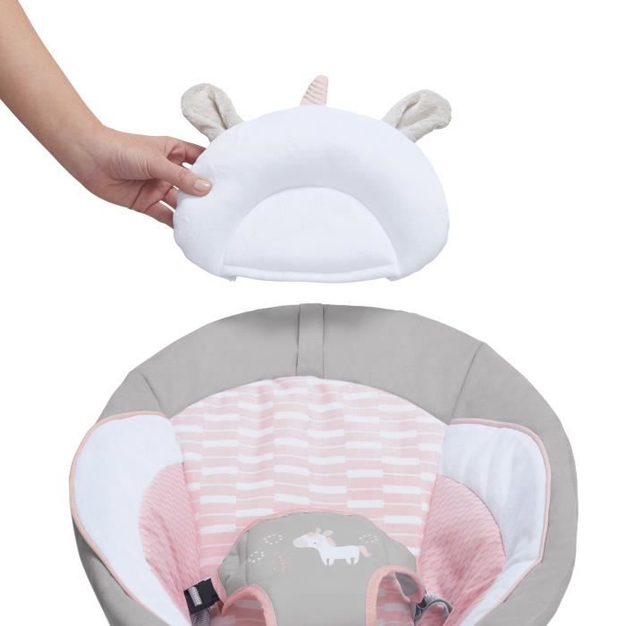 INGENUITY Baby Bouncer - Flora - Removable Activity Arch with Toys, 8 Melodies, Soothing Vibrations, Baby Christmas Gift