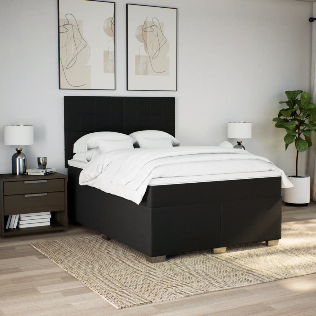 Vidaxl Continental Bed with Mattress, Black, Fabric, 140X190 Cm