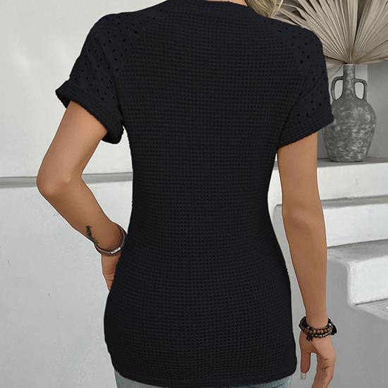 European and American Spring and Summer Round Neck Lace Patchwork Short Sleeved T-shirt Casual Top Fashionable Women's Clothing