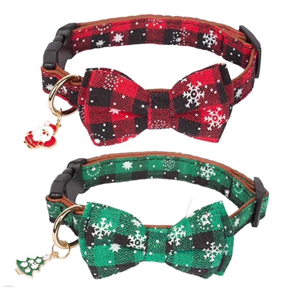 

2 шт./компл. Галстук-бабочка для питомца с узором снежинки, красно-зеленая клетка, кошачий бант-воротник, ошейник для щенка, рождественское украшение S 1.5x35CM