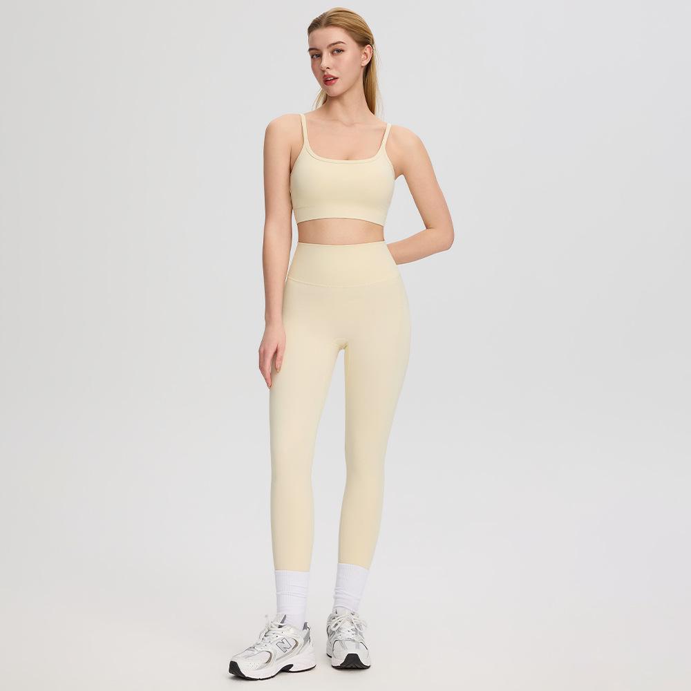 Bare-Feel Five-Piece Yoga Set: Long & Short Sleeve Tops, Chest Pads, Tight Slimming High-Waisted Pants.