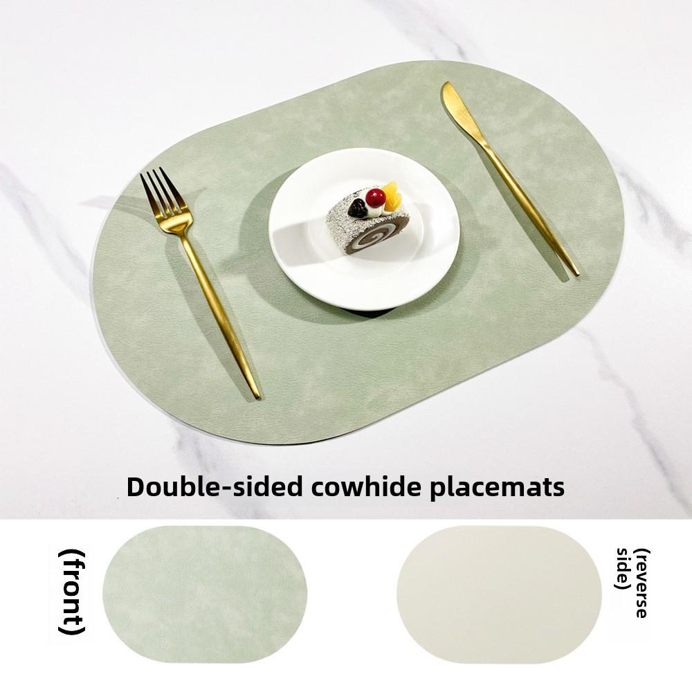 

Двусторонний коврик под приборы из коровьей кожи в скандинавском стиле - водонепроницаемый и маслостойкий овальный изоляционный коврик Avocado Green with Ivory White