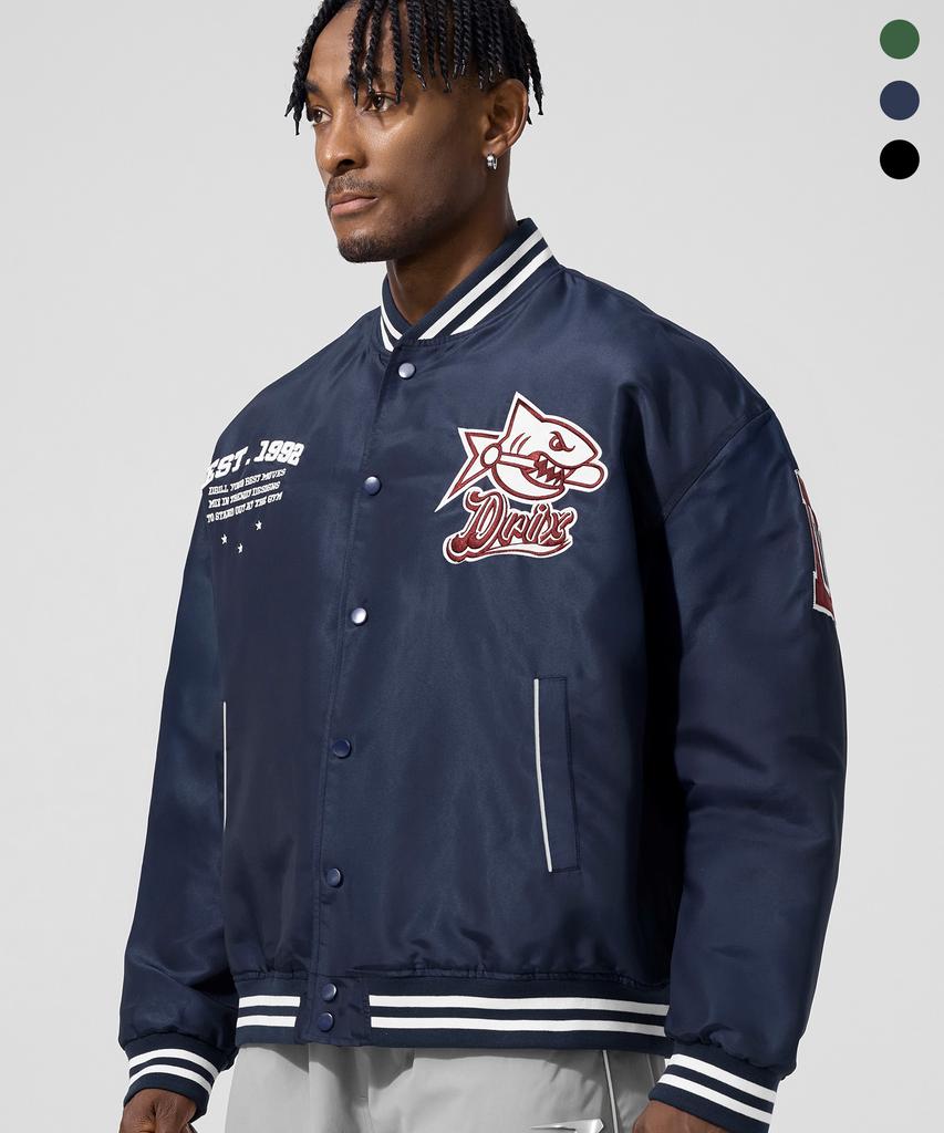 Drix Shark Logo Patched Varsity Jacket_3Color