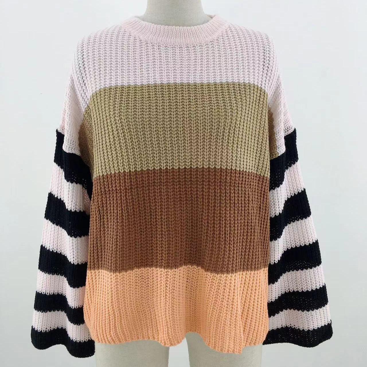 

IHUASU Осенне-зимний женский свитер с комбинированным узором, пуловер, темпераментный дорожный свободный джемпер XL коричневый