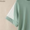 ZANZEA Women Casual Round Neck Loose Splice Short Sleeve T-Shirts