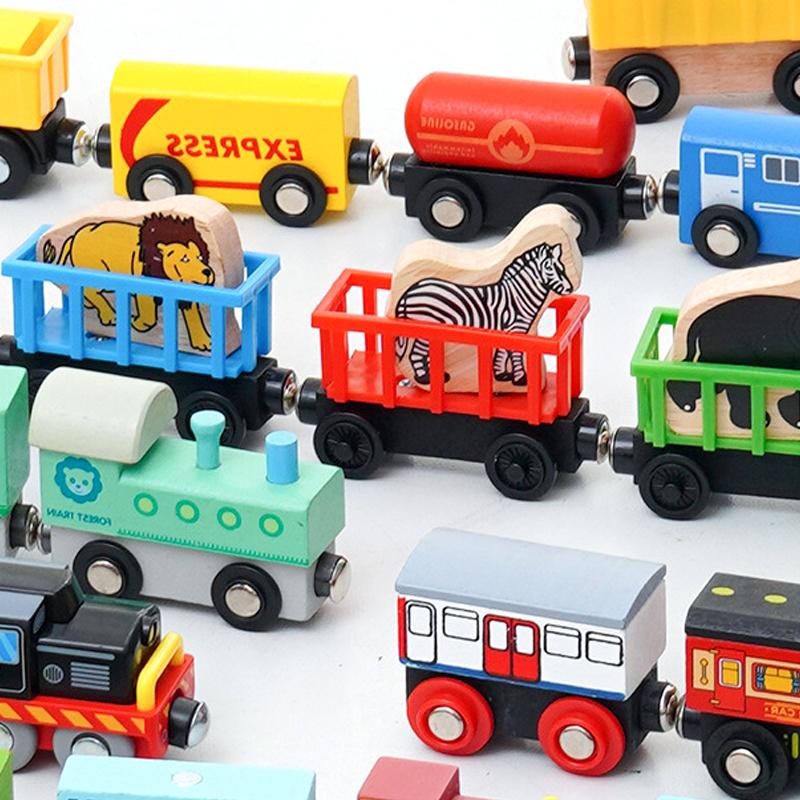 Wooden Magnetic Train Car Locomotive Ambulance Fire Truck Wood Railway Accessories fit for Brand Wooden Tracks Toy For Kids