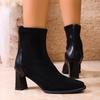 Faux Suede High Heels Ankle Boots Women  Winter Fashion Knitted Elastic Boots Woman Plus Size 42 Thick Heeled Short Botas