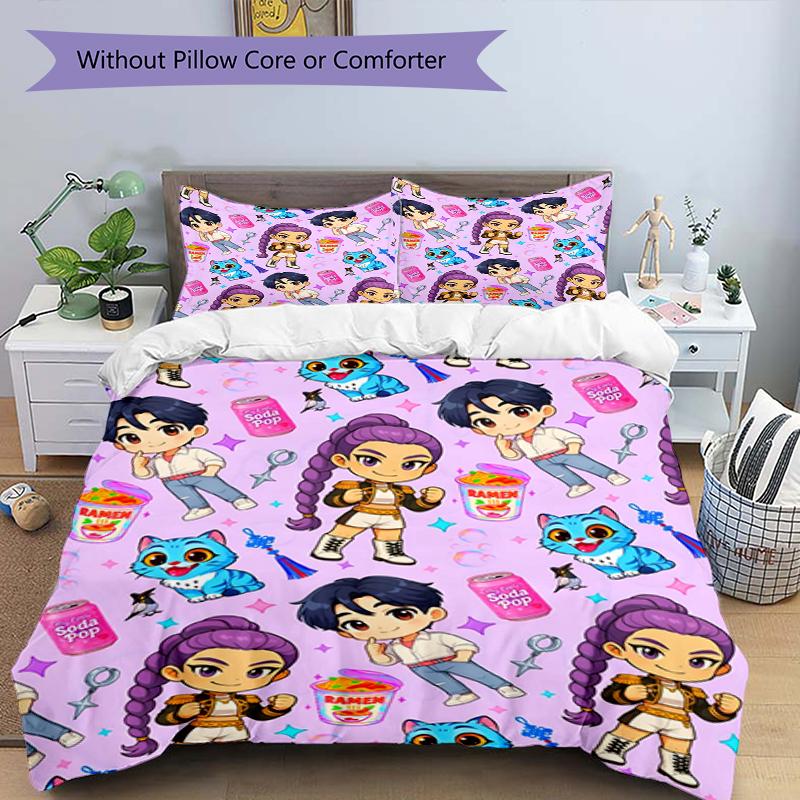 3pcs Duvet Cover Set (1*Duvet Cover + 2*Pillowcase, Without Core),KPop Demon Hunters Print Bedding Set, Bedroom Decor, All‑Season, Birthday Gift