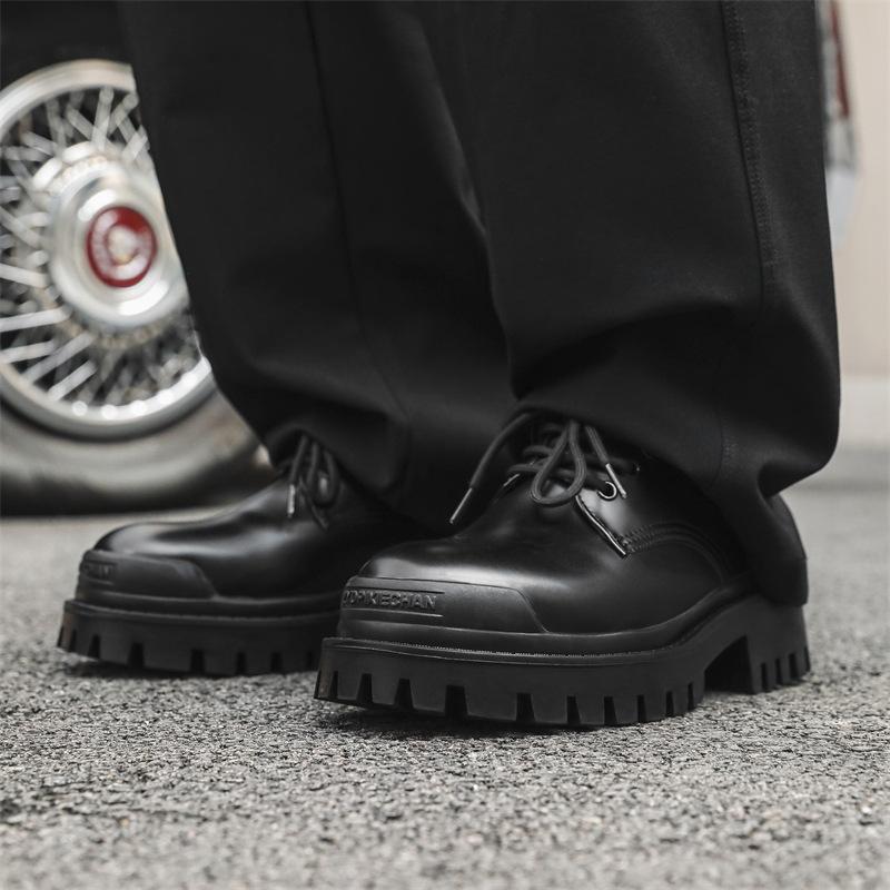 Leather Shoes Men's Soft Face Platform Big Head Business Suit Youth College Style Casual Low Top Martin Boots 9516-R