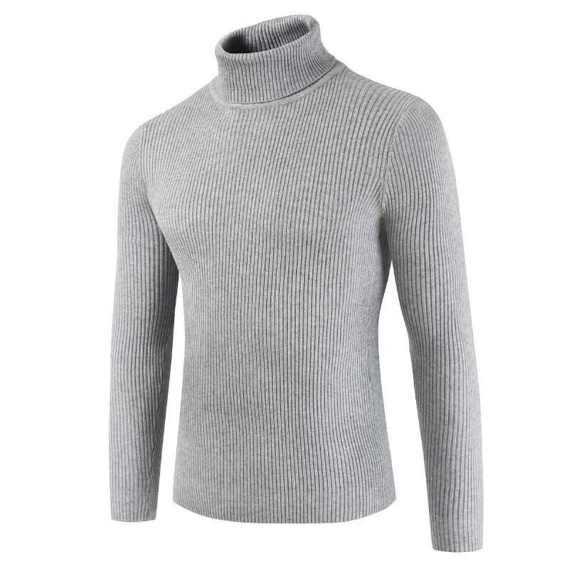 Autumn and Winter Men's High Neck Sweater Korean Version Slim Fit Youth Solid Color Pullover Bottom Knitted Jersey