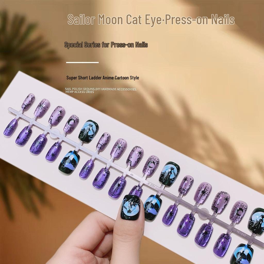 Sailor Moon Anime Cat Eye Nail Art: High-End Whitening Cartoon False Nails