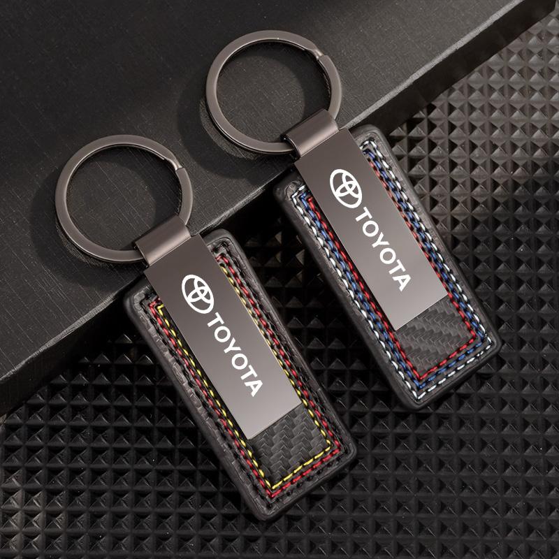 ANG2   New Carbon Fiber Leather Car Keychain Key Ring Gift For Toyota Gazoo Racing Corolla Yaris TRD Auris Rav4 Prius Prado Accessories