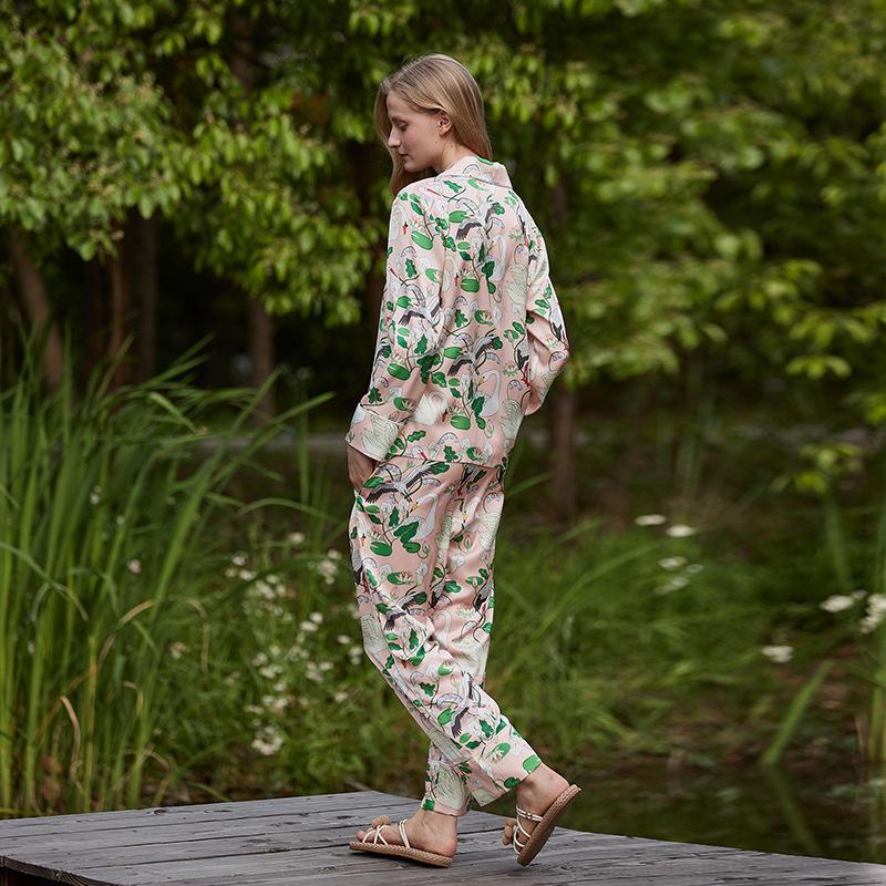 

Пижама для женщин, летний костюм из ледяного шелка с длинными рукавами, женская домашняя одежда из тонкого шелка L