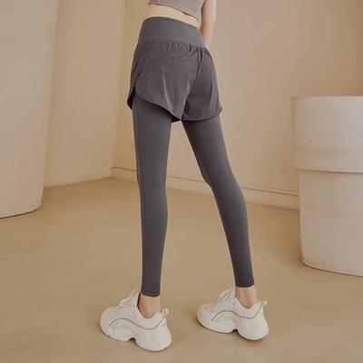 WEZHO Women's High-Waist Fake Two-Piece Yoga Running Pants