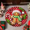 Christmas Floor Mat Round Santa Claus Xmas Area Rug Anti-Slip Absorbent Gingerbread Man Carpet for Festive Home Entrance Living Room Decor