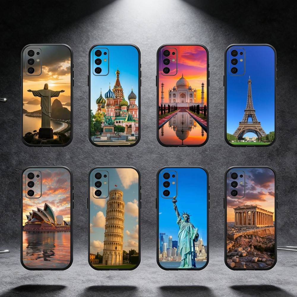 Coque de téléphone Célèbres Monuments du Monde Pour Samsung S25,S24,S21,S22,S23,S30,Ultra,S20,Plus,Fe,Note,5G Housse Noire