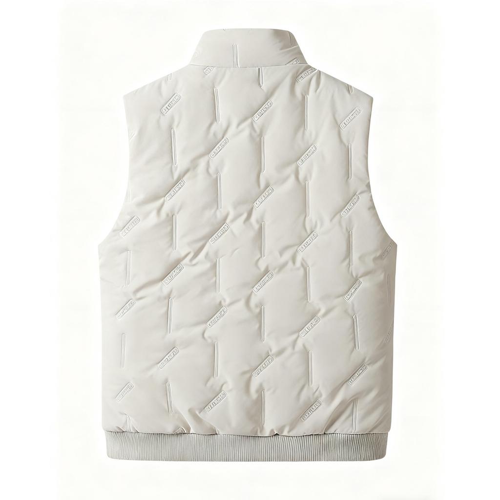 Men's And Women's Casual Solid Color Textured Embossed Stand-up Collar Zipper Fleece Warm Sleeveless Cotton Vest