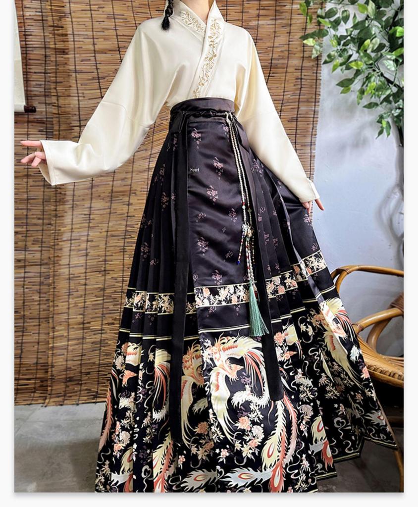 2024 Autumn Women's Phoenix Dance Print Hanfu Set - Ming Dynasty Inspired Chinese Daily Wear