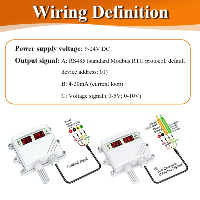 Digital Display Transmitter with Temperature Humidity Sensor Probe RS485 Analog 0-5V 0-10V 4-20mA Waterproof Temperature Sensors