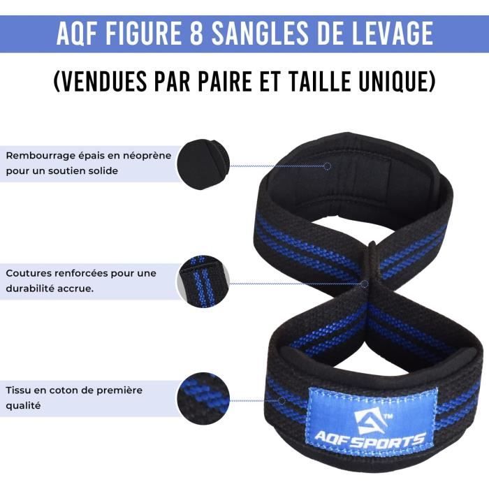 Sangle de Levage - AQF - Figure 8 - Néoprène Rembourré - Support Poignet - Musculation Fitness
