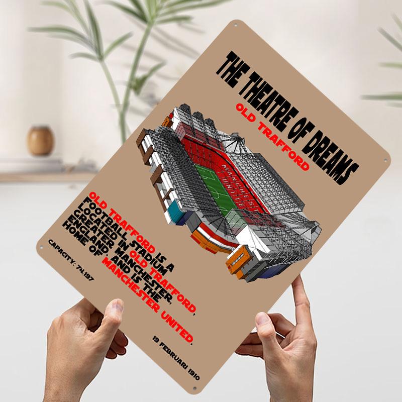 

Old Trafford Theatre of Dreams Printed Poster Customized Wall Art Retro Vintage Metal Tin Signs for Home Bathroom Decor Items 7.9x11.8In(20x30cm)
