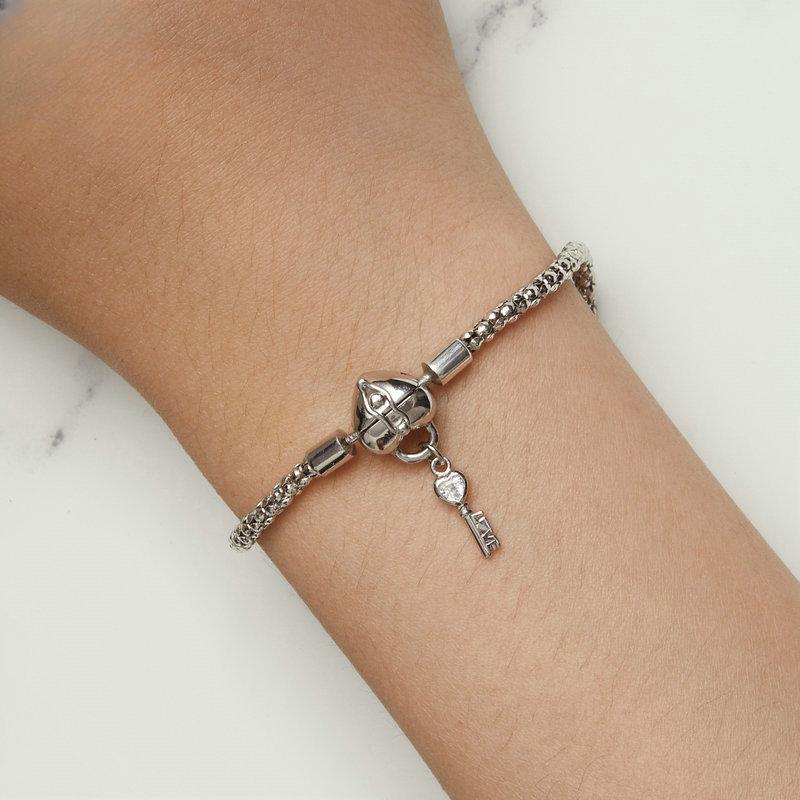 New S925 Silver Heart Lock Key Basic Bracelet Niche Versatile Gift Bracelet Jewelry for Girlfriend