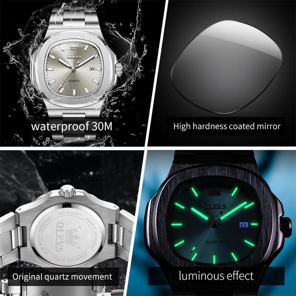 OLEVS New Man Watch Stainless Steel Fashion Square Nautilus Design Original Quartz Watches for Man Waterproof Men's Watches 3696