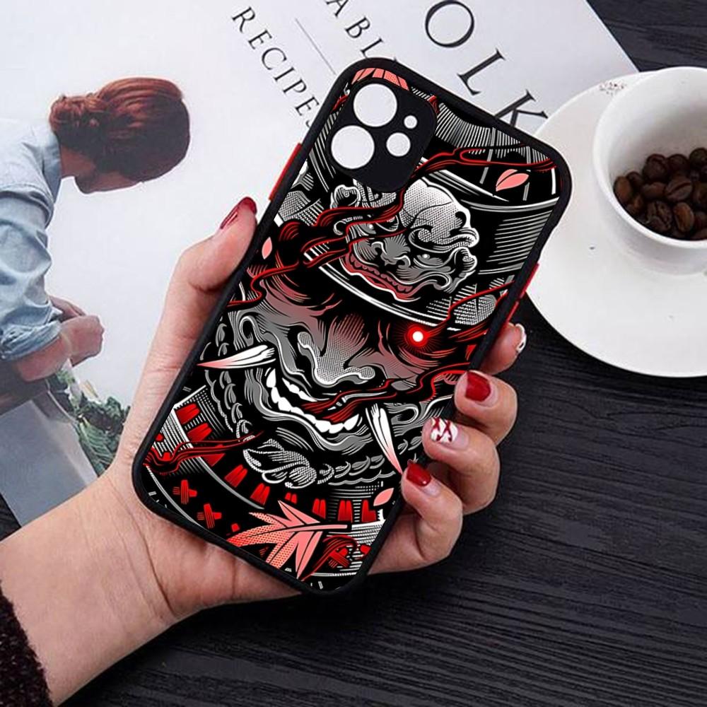 Samurai Oni Mask Phone Case For IPhone 14 11 12 13 Mini Pro Max 8 7 Plus X XR XS MAX Translucent Matte Cover