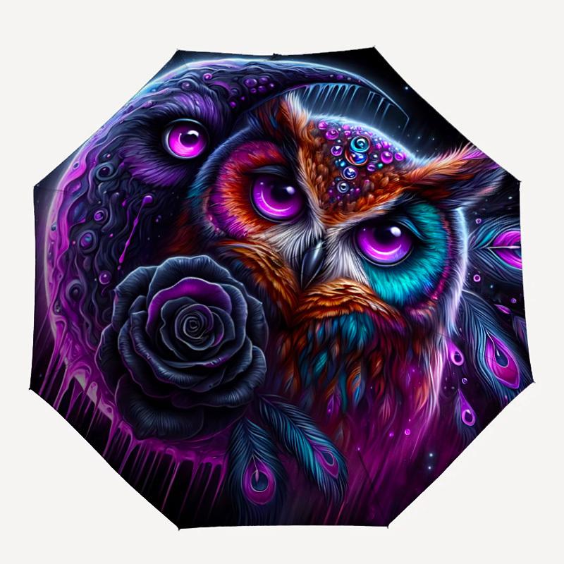 

1pc Owl Rose Automatic Open/Close Umbrella with Folding feature Compact Travel Umbrella, Lightweight design, for Commuting, Business023