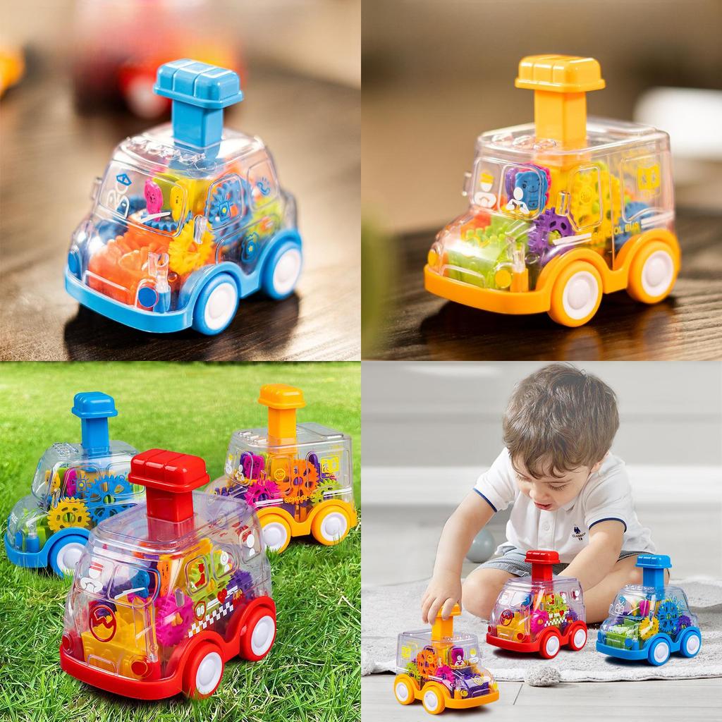 Plastic Inertia Gear Car Toy For Kids With Press Button And Visual Development
