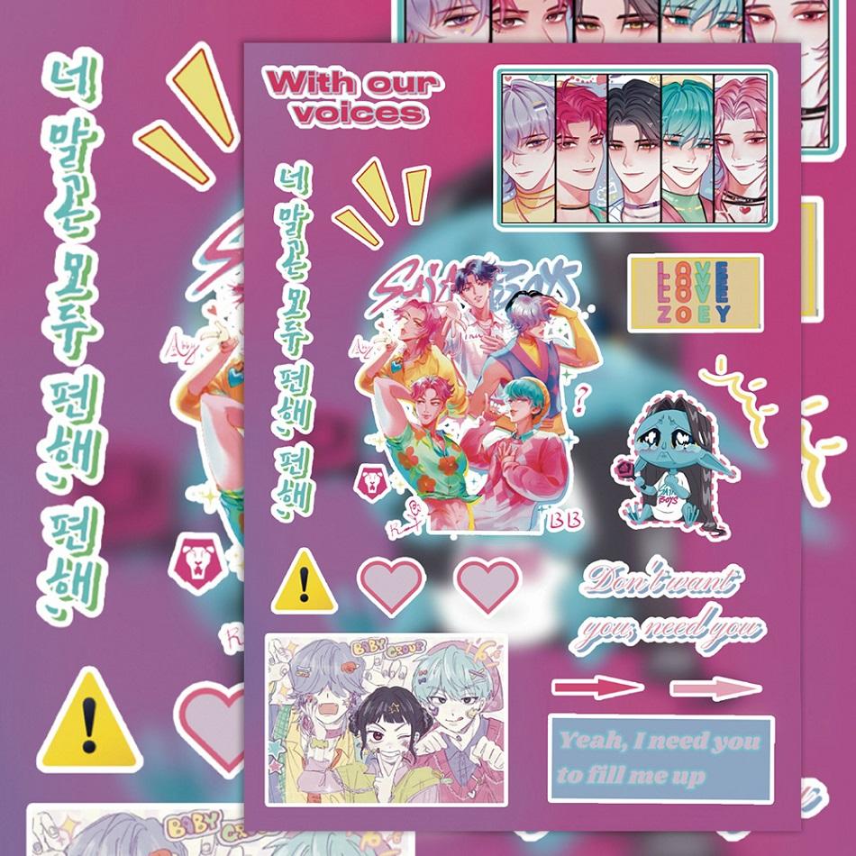 8 Blatt Anime KPop Dämonenjäger Aufkleber Saja Boys DIY Scrapbooking Handy Gepäck Wasserdichte Aufkleber Raum Dekorative Geschenke