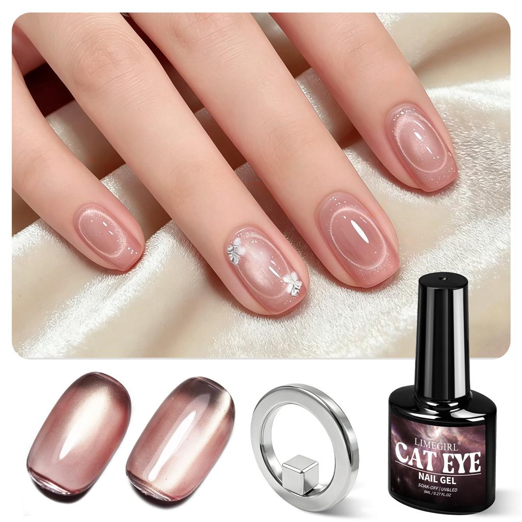 5+1 Cat Eye Gel Polish Kit Black Magnetic Nail Polish Ring Magnet Tool Set Long-Lasting Soak Off UV Gel