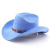 Classic retro belt, western cowboy hat, woolen jazz top hat, men's and women's ethnic style autumn and winter felt hat, big eaves hat