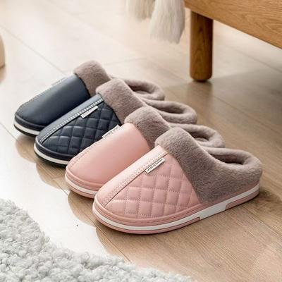 PU wasserdichte Baumwollpantoffeln Winter Zuhause Indoor Rutschfest Warme Baumwollschuhe Ältere Menschen Große Größe Baumwollpantoffeln