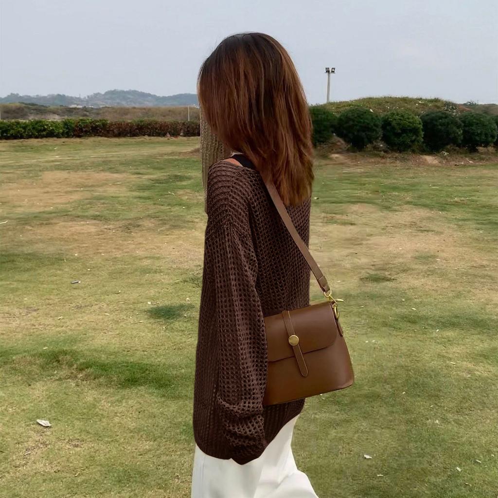 Women’s Hollow Out Knit Pullover Long Sleeve Loose Fit Lightweight Summer Sun Protection Casual Top Sweater Layer