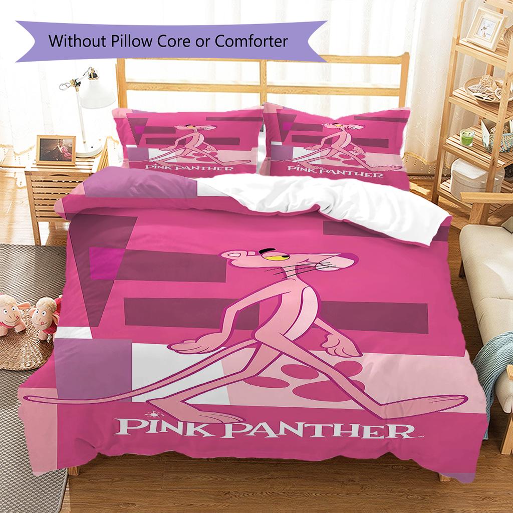 Juego de ropa de cama con estampado de la Pantera Rosa, funda nórdica y funda de almohada. Regalo ideal para el hogar o cumpleaños. (1 * funda nórdica + 2 * fundas de almohada, sin núcleo)